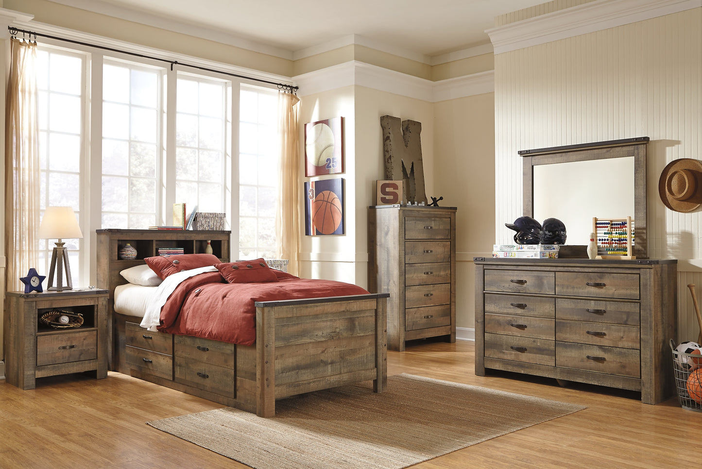 Cama-librería Trinell con dos cajones de almacenamiento