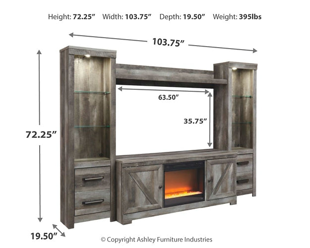Centro de entretenimiento Wynnlow de 4 piezas con chimenea eléctrica