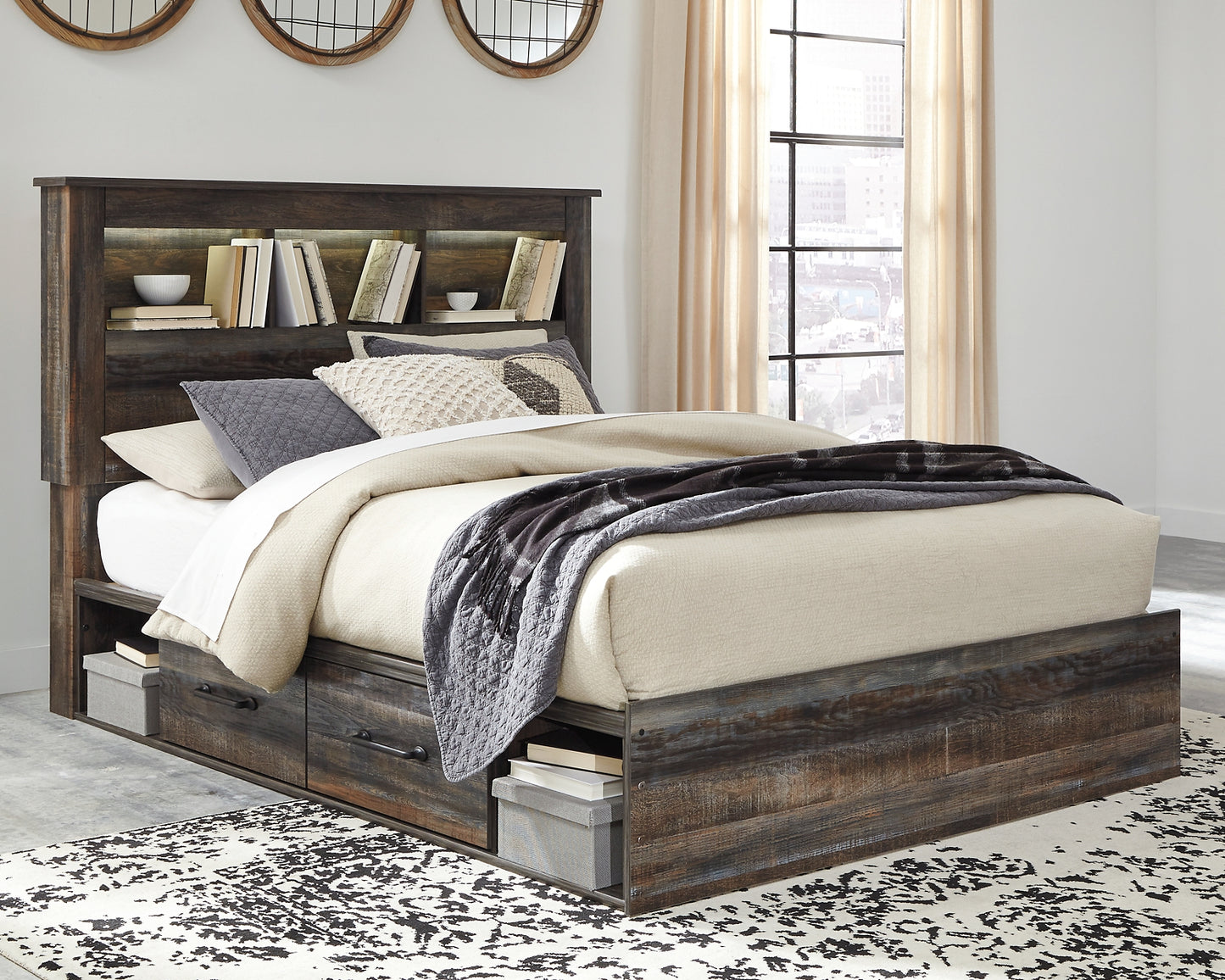 Cama-librería Drystan con 4 cajones de almacenamiento