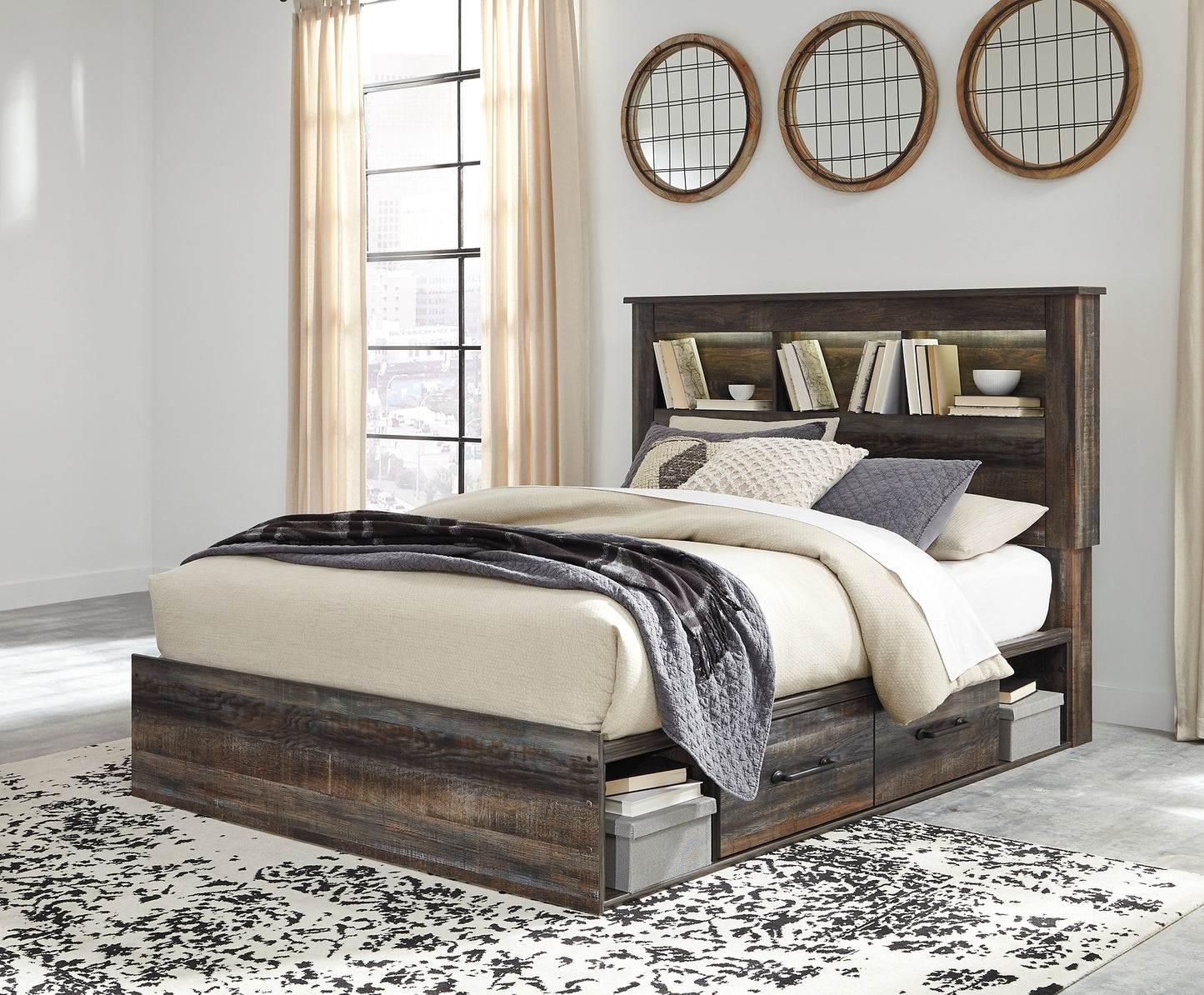 Cama-librería Drystan con 4 cajones de almacenamiento