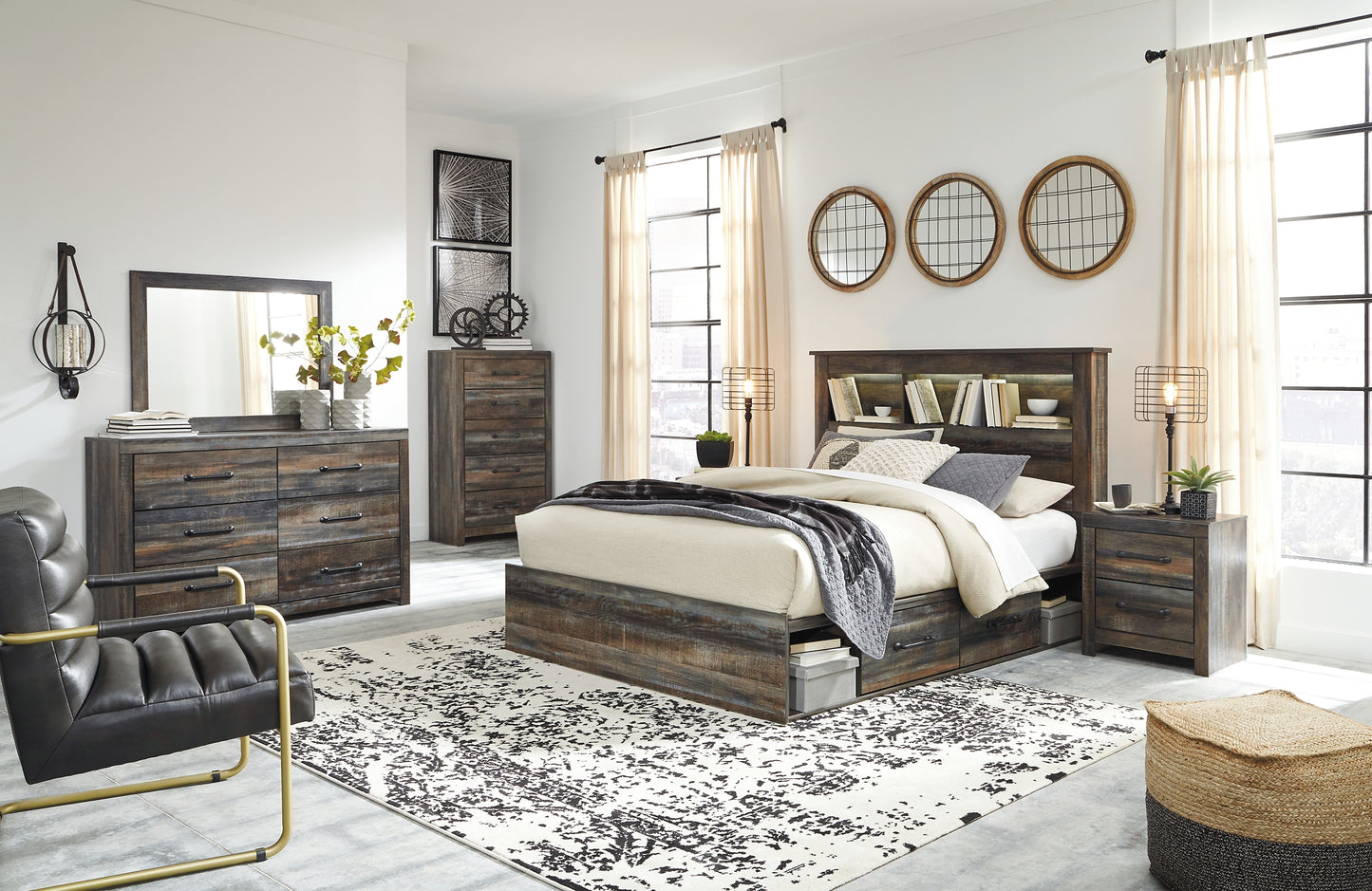 Cama-librería Drystan con 4 cajones de almacenamiento