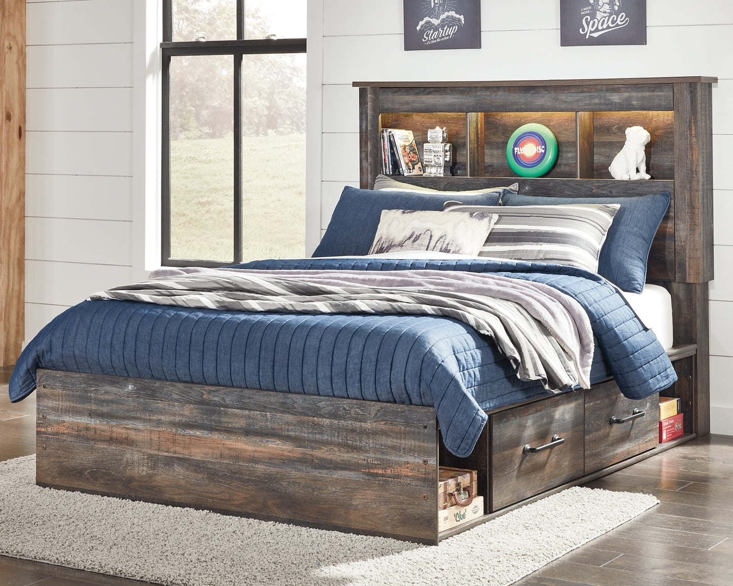 Cama-librería Drystan con 4 cajones de almacenamiento