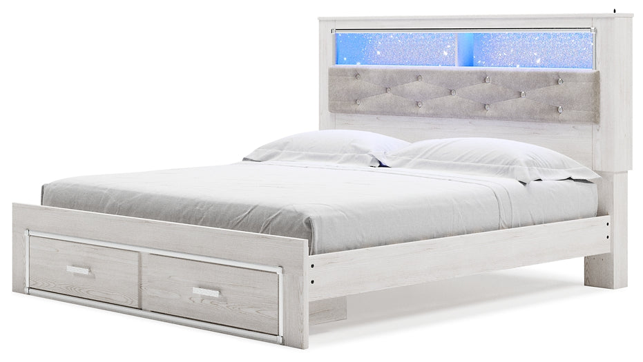 Cama-librería tapizada Altyra con espacio de almacenamiento