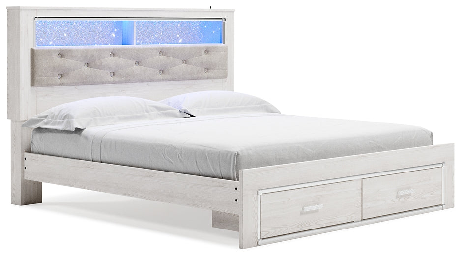 Cama-librería tapizada Altyra con espacio de almacenamiento
