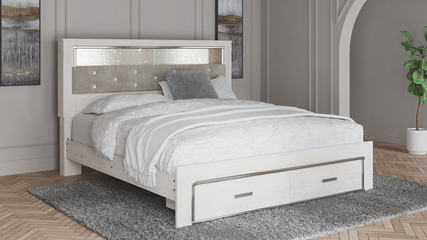 Cama-librería tapizada Altyra con espacio de almacenamiento