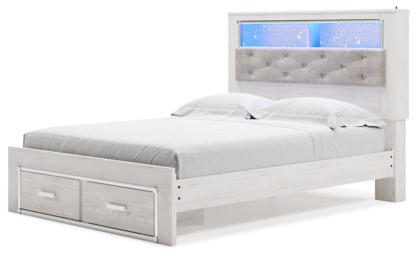 Cama-librería tapizada Altyra con espacio de almacenamiento