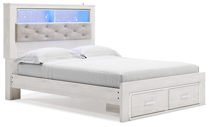 Cama-librería tapizada Altyra con espacio de almacenamiento