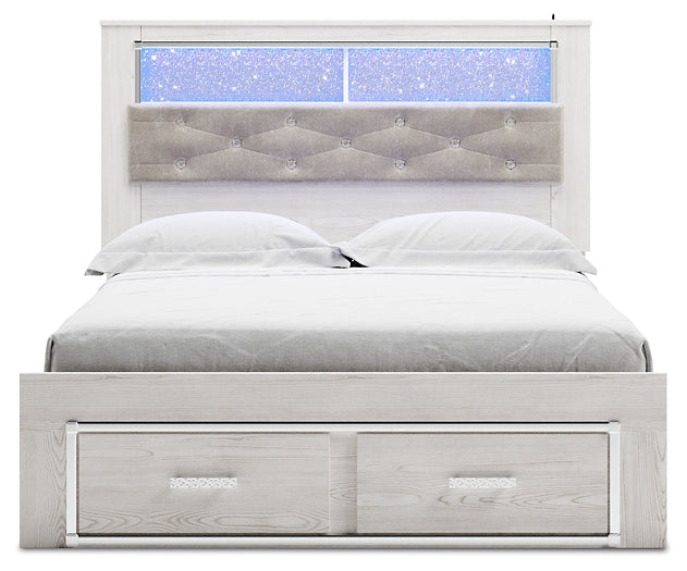 Cama-librería tapizada Altyra con espacio de almacenamiento