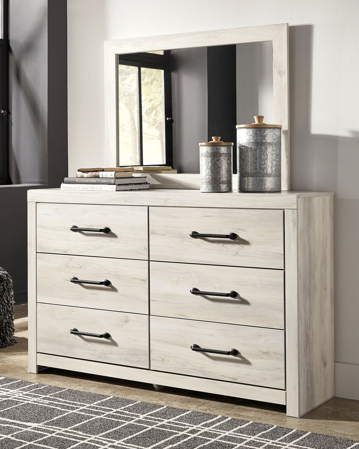 Cabecero de cama Cambeck con tocador y cómoda con espejo