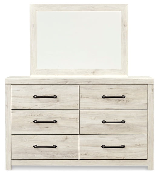 Cama King Cambeck con dos cajones de almacenamiento, cómoda con espejo, cómoda y mesita de noche
