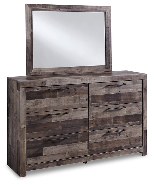 Cama Queen Derekson con 6 cajones, cómoda con espejo, cómoda y mesita de noche