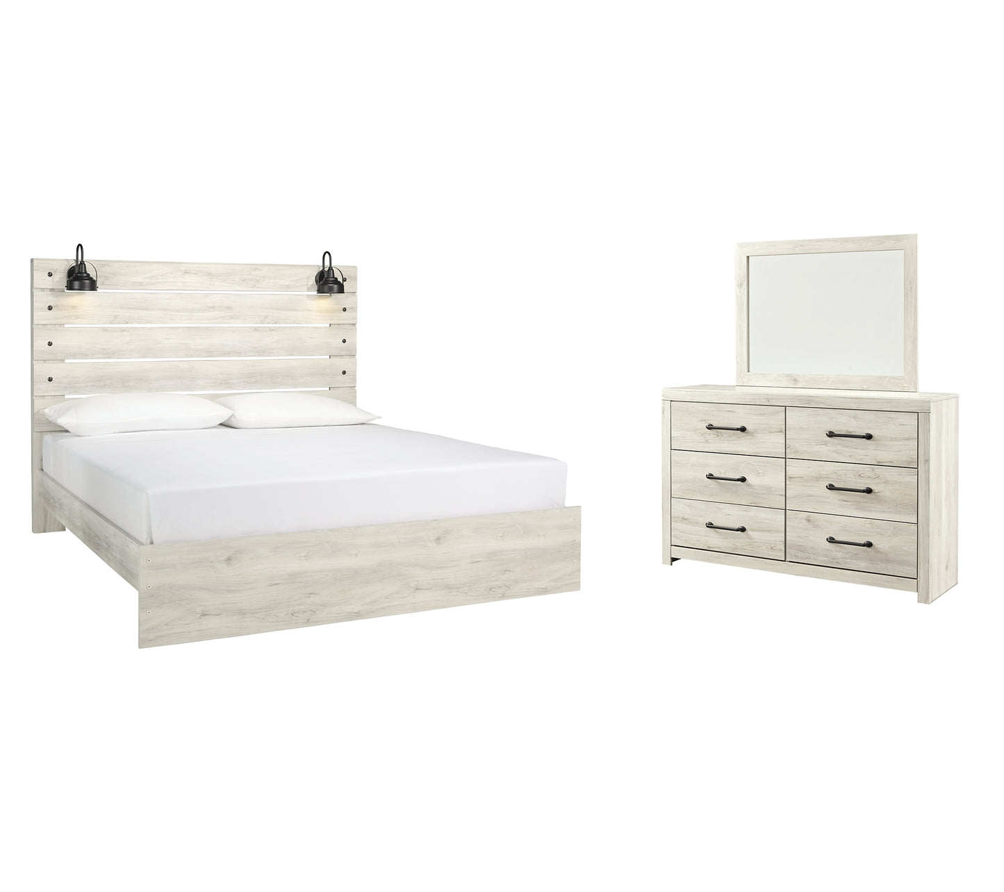 Cama King Cambeck con paneles y tocador con espejo