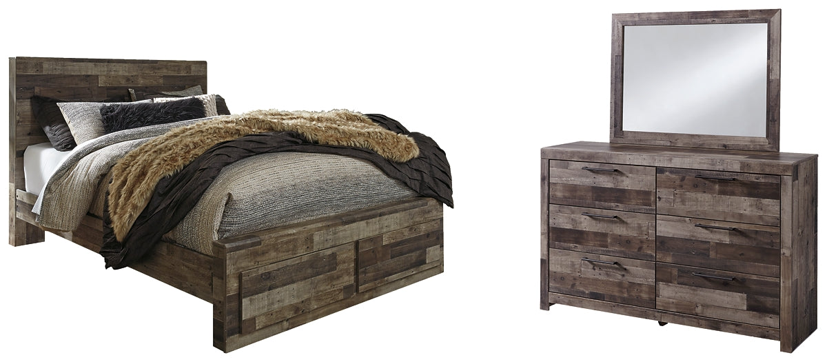Cama Queen Derekson con dos cajones y tocador con espejo