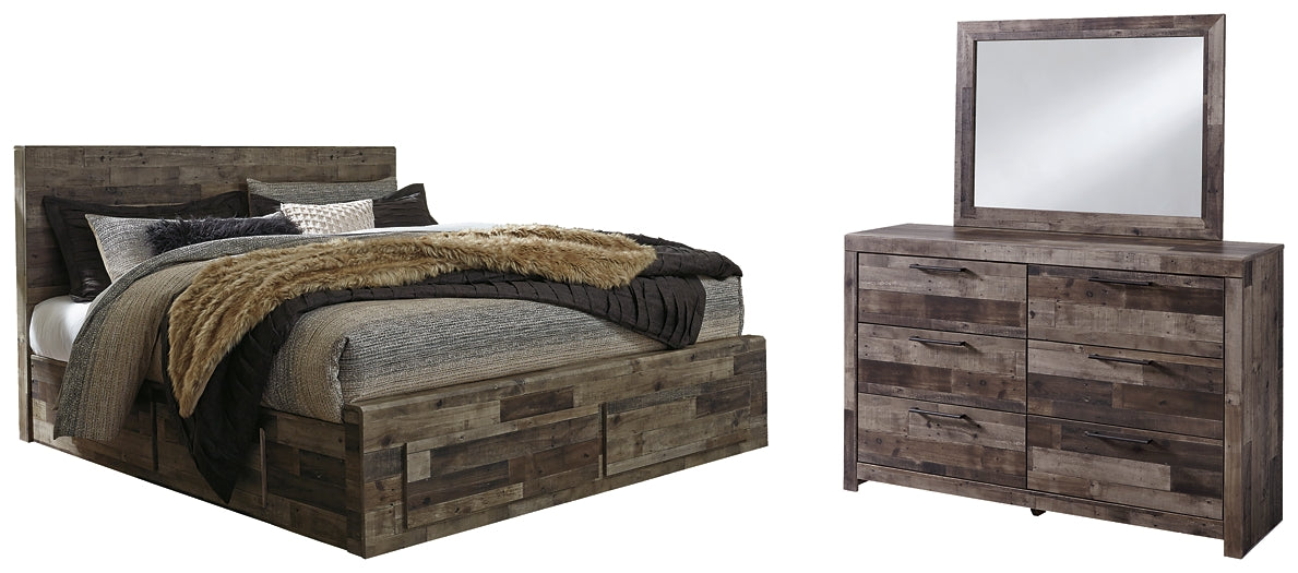 Cama Derekson King con 4 cajones y tocador con espejo