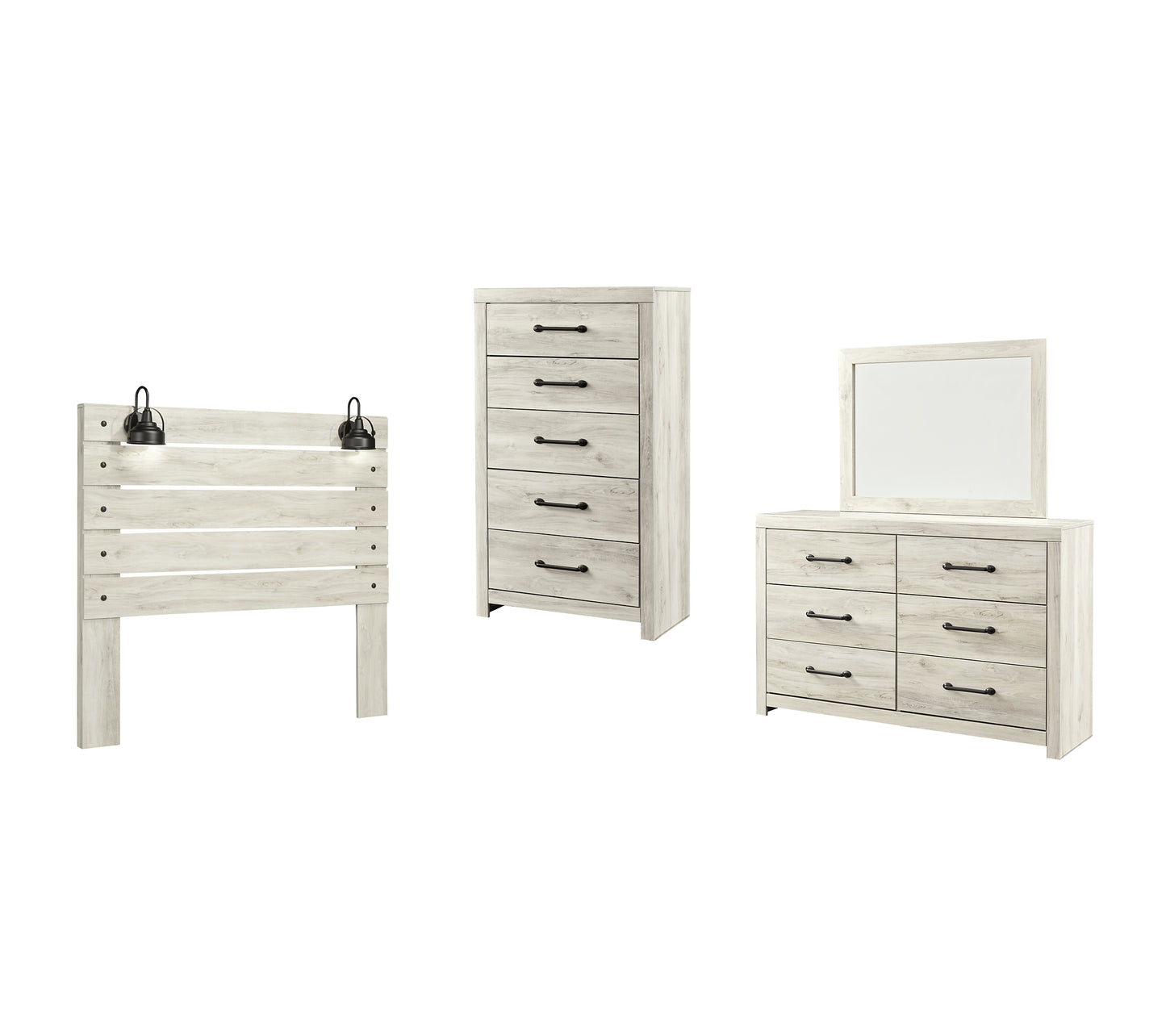 Cabecero de cama Cambeck con tocador y cómoda con espejo
