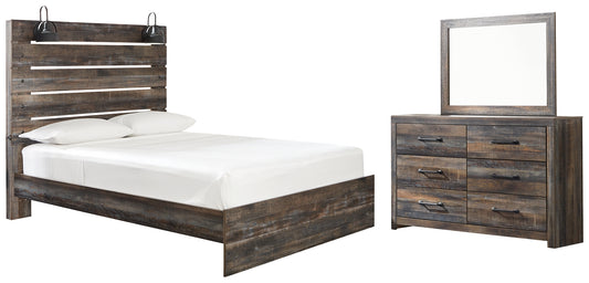 Cama Drystan Queen con paneles y tocador con espejo