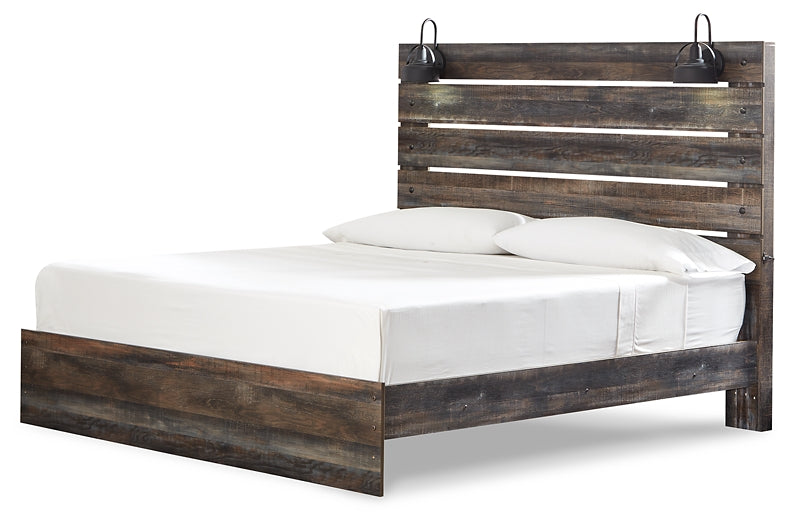 Cama Drystan King con paneles, cómoda y espejo