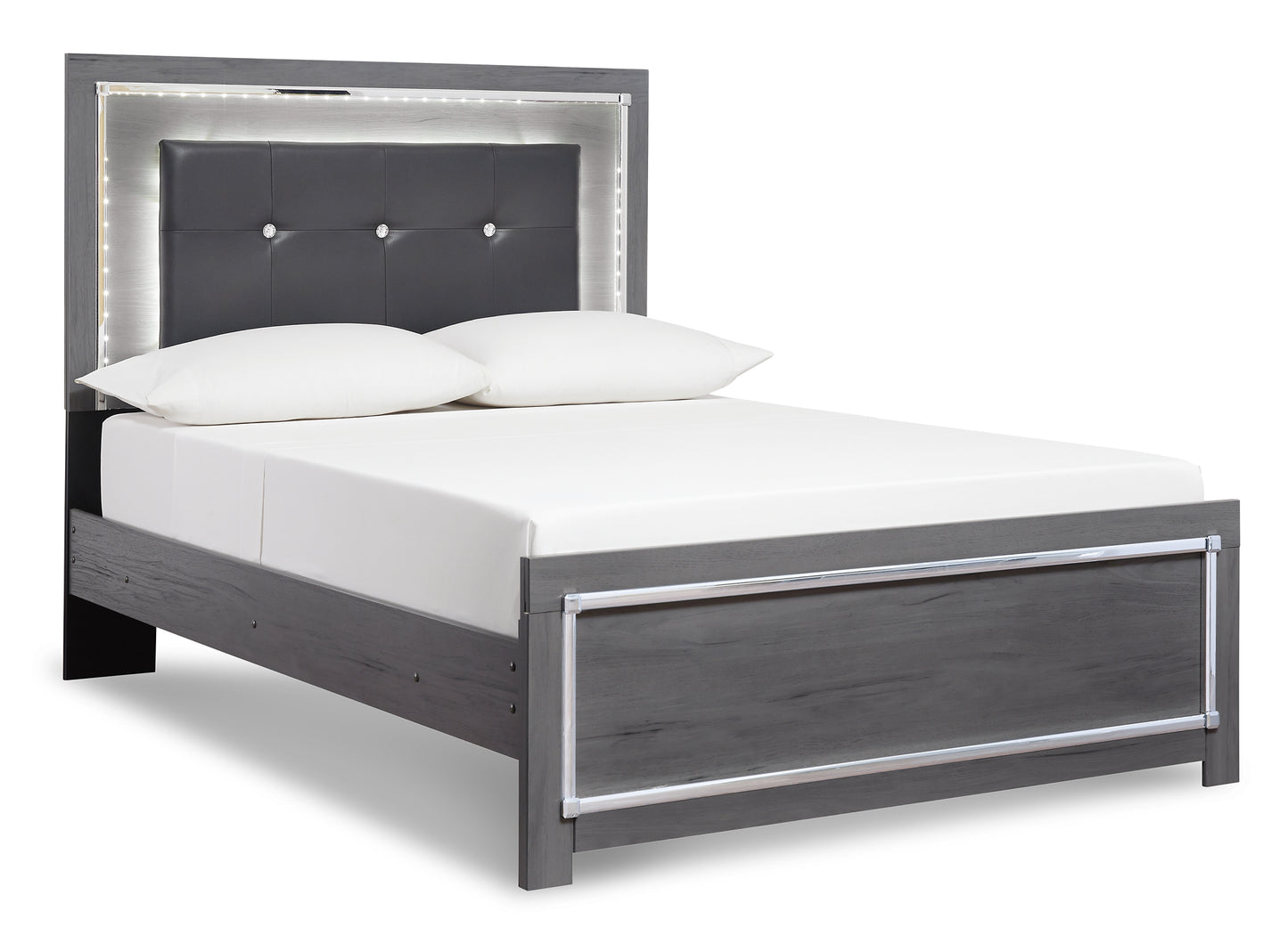 Cama Queen Lodanna con paneles, cómoda y espejo