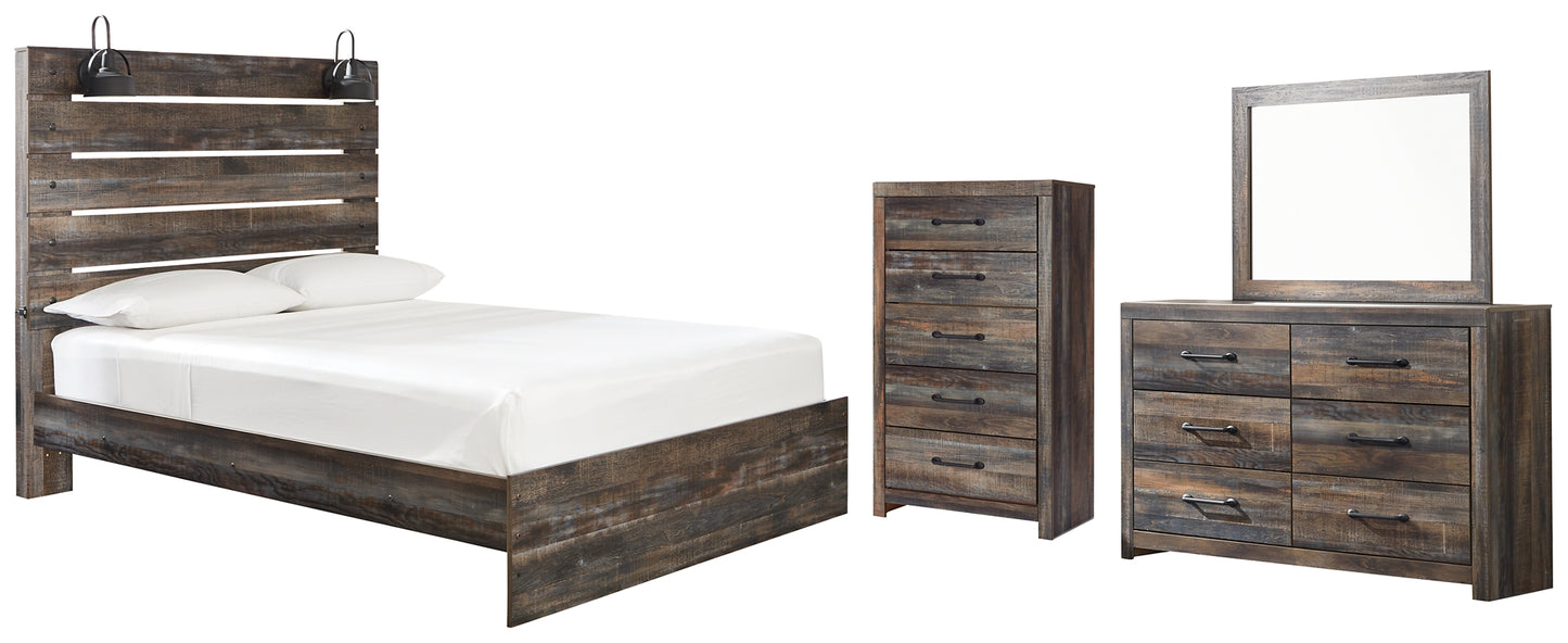 Cama con paneles Drystan, cómoda y espejo