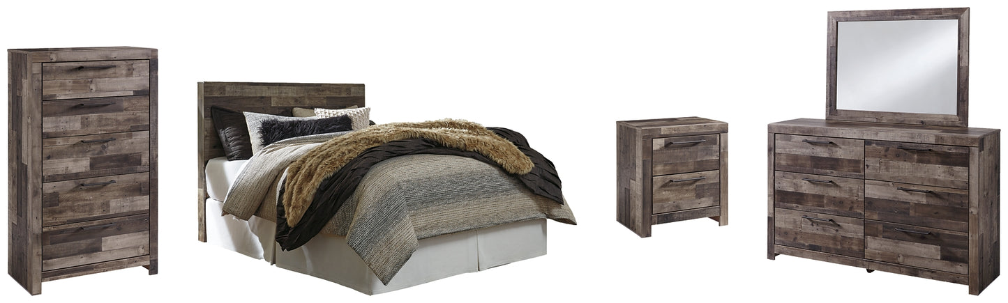 Cabecera Derekson tamaño queen/completo con tocador con espejo, cómoda y mesita de noche
