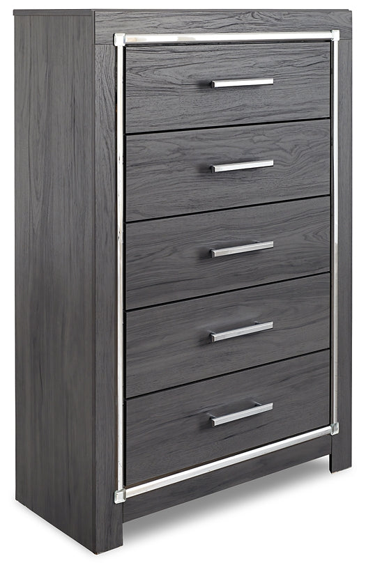 Cama Lodanna con paneles completos, cómoda y espejo
