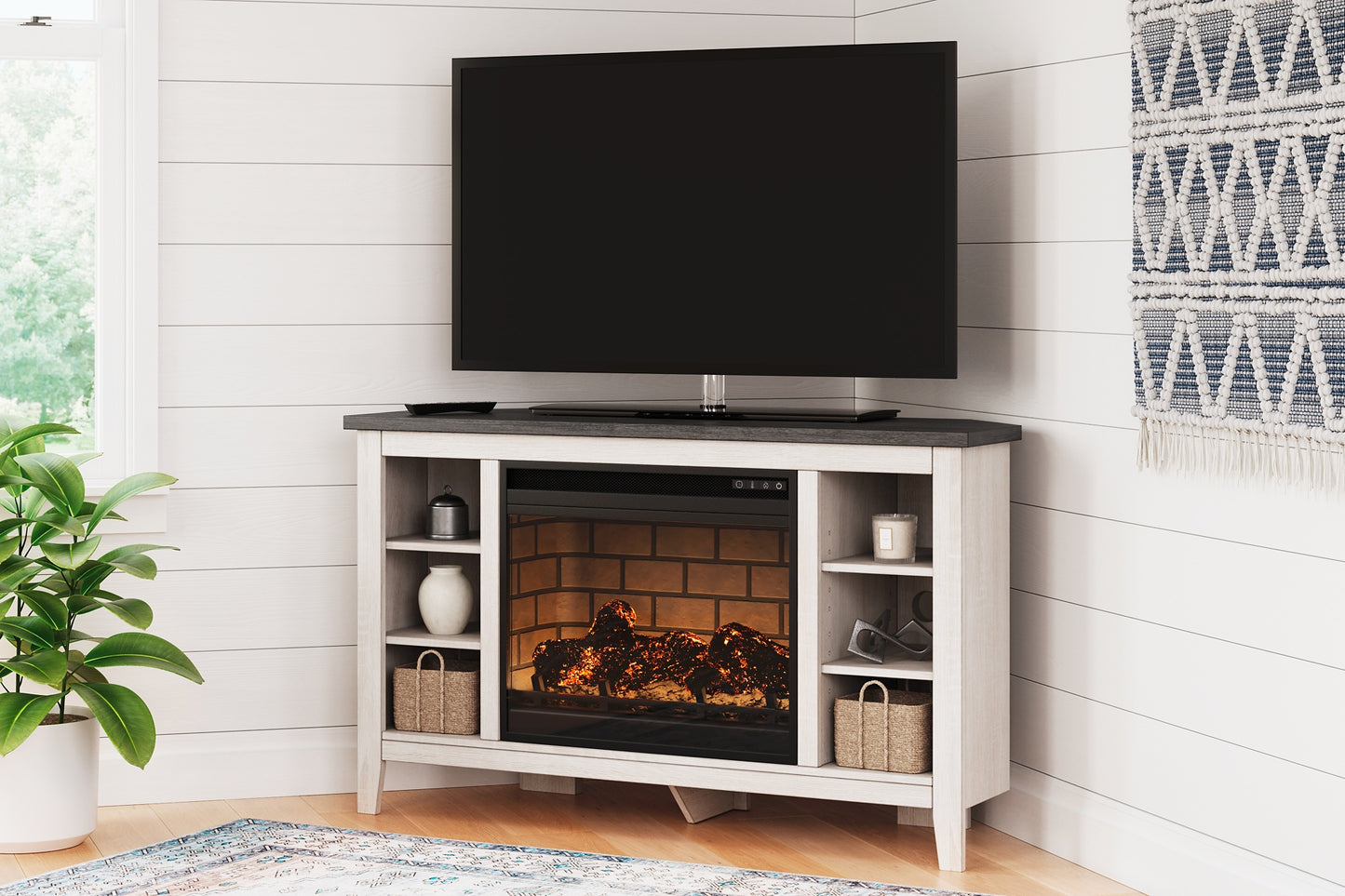 Ashley Express - Mueble de TV esquinero Dorrinson con chimenea eléctrica