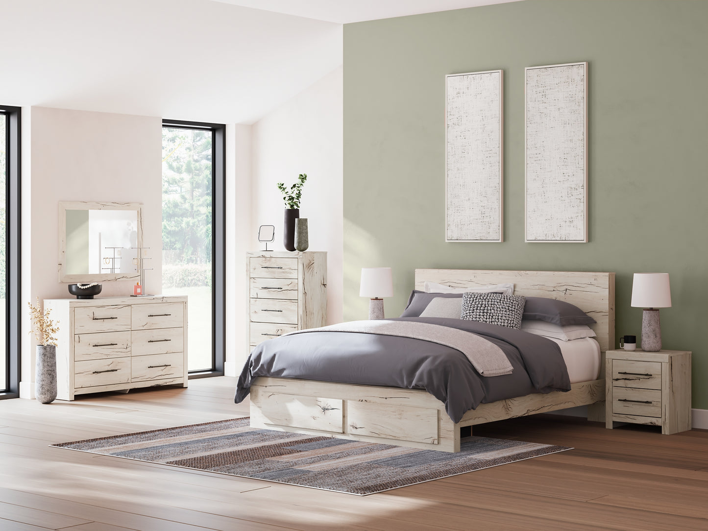 Cama con almacenamiento y paneles Lawroy