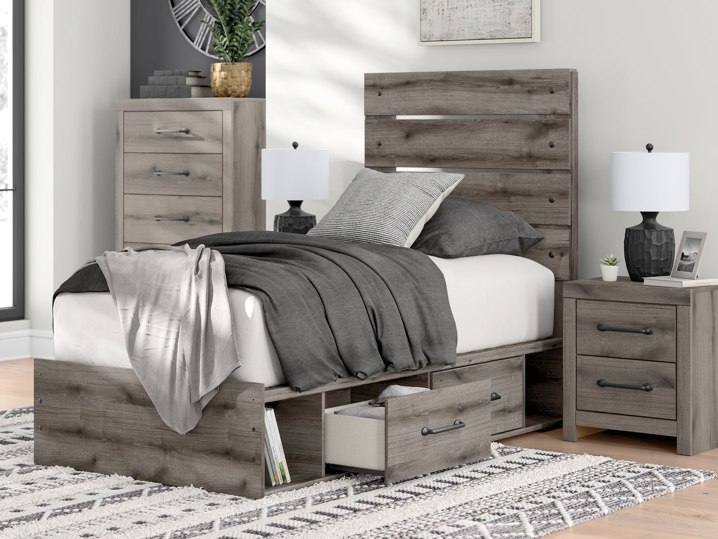 Cama con paneles y almacenamiento Graystorm