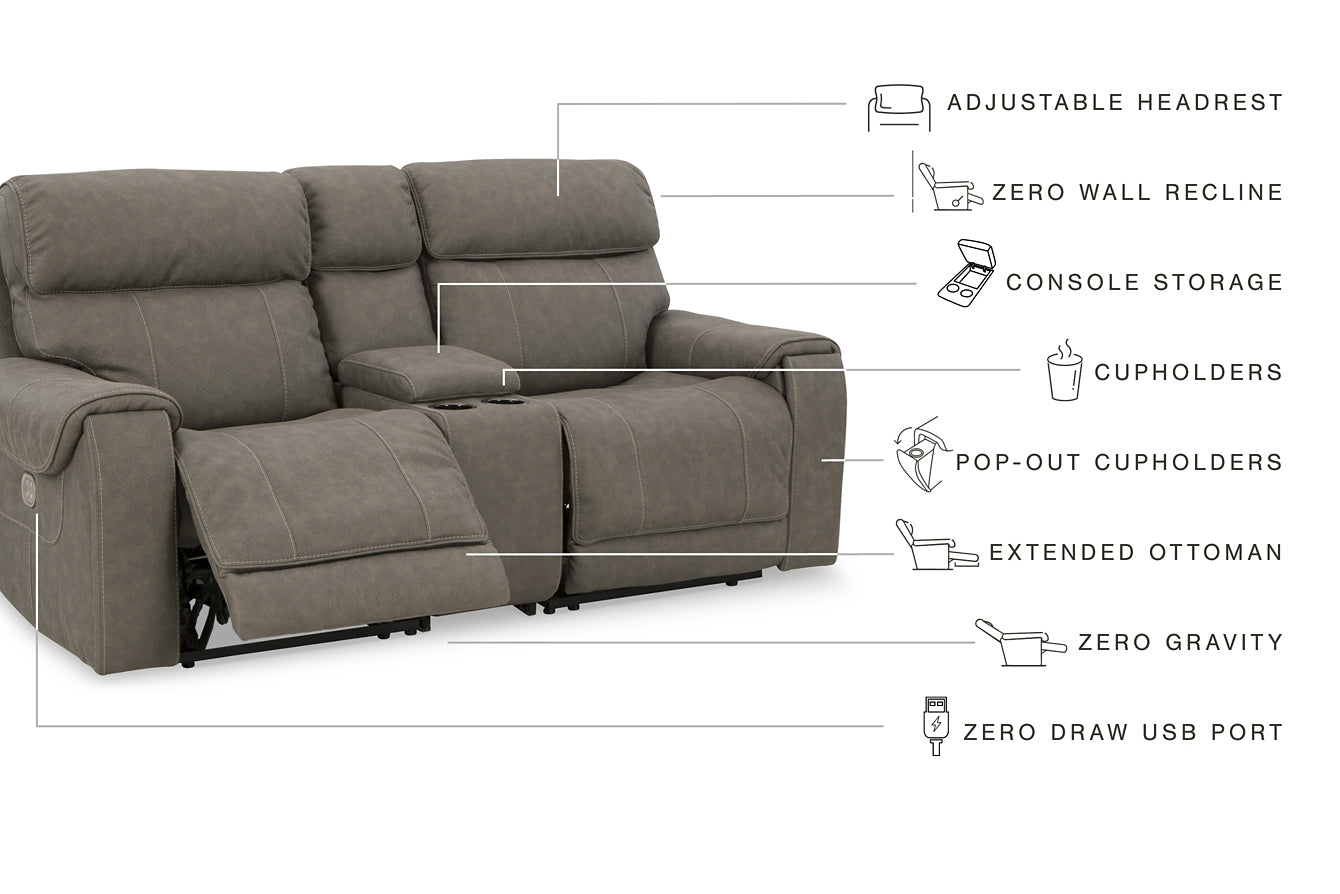 Loveseat seccional reclinable eléctrico de 3 piezas Starbot con consola