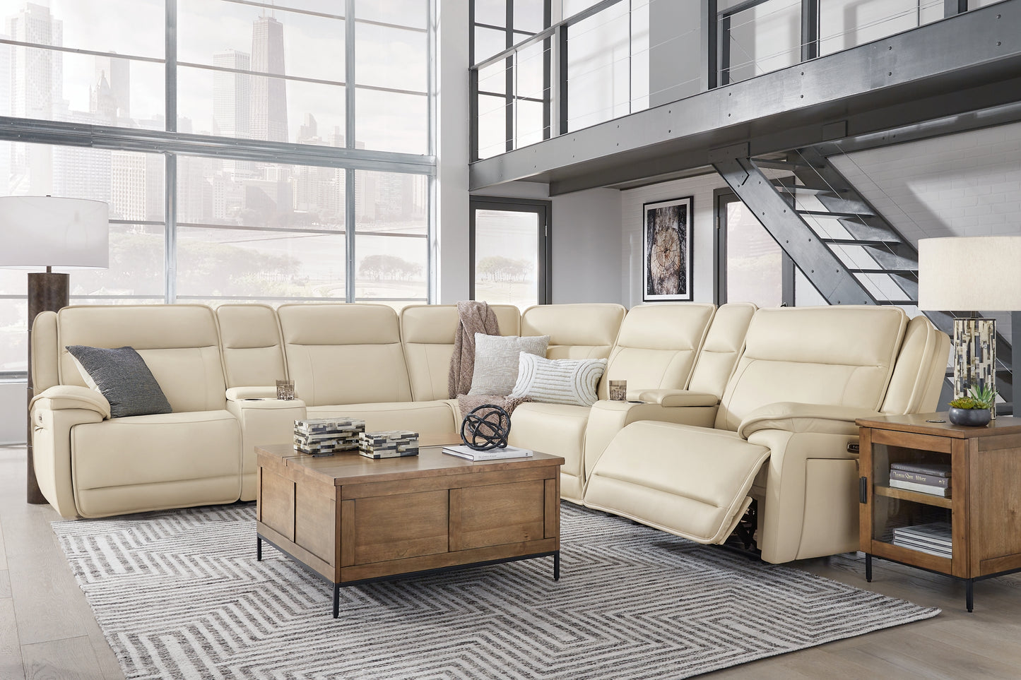 Sofá reclinable seccional de 7 piezas con 2 consolas Double Deal