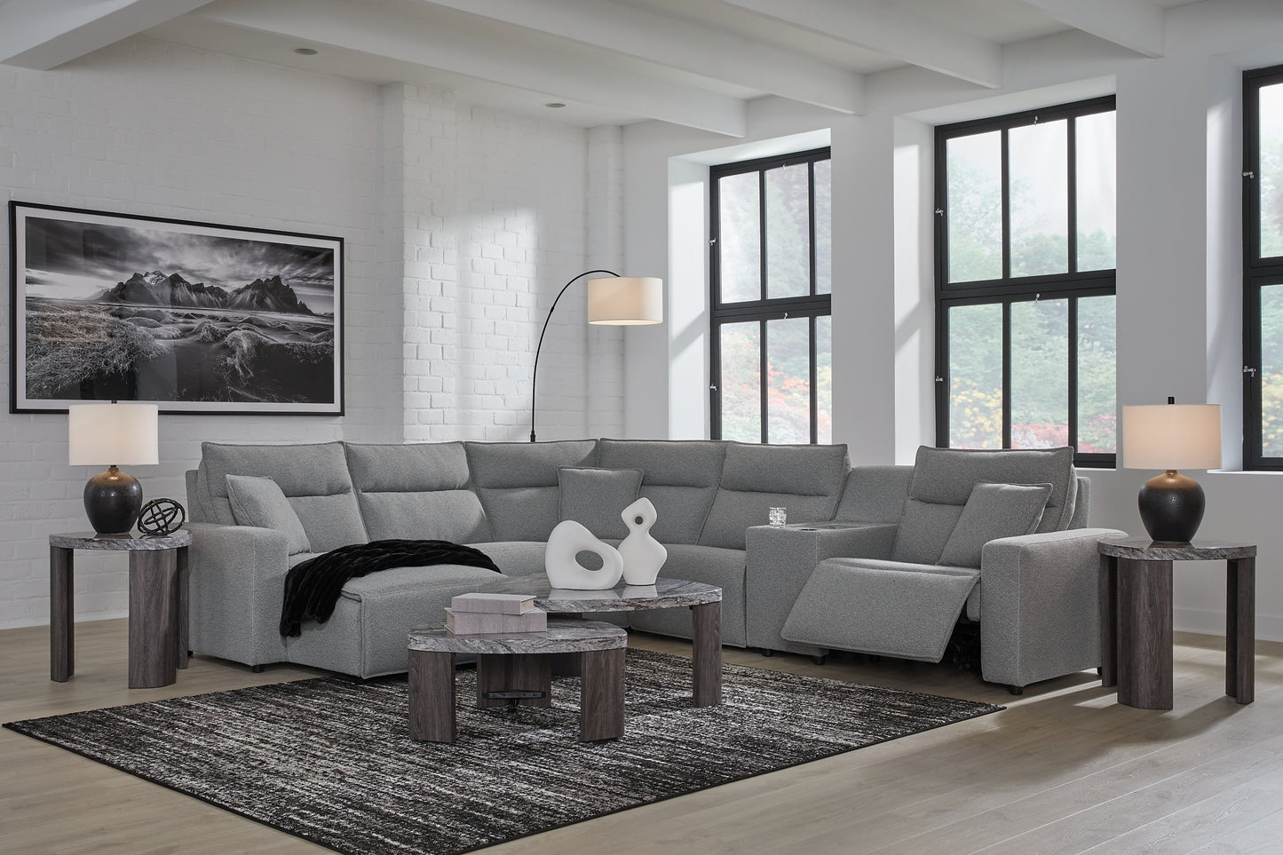 Seccional reclinable eléctrico ModMax II de 6 piezas con chaise longue