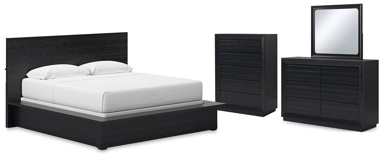 Cama California King con paneles, tocador y cómoda con espejo de Londer