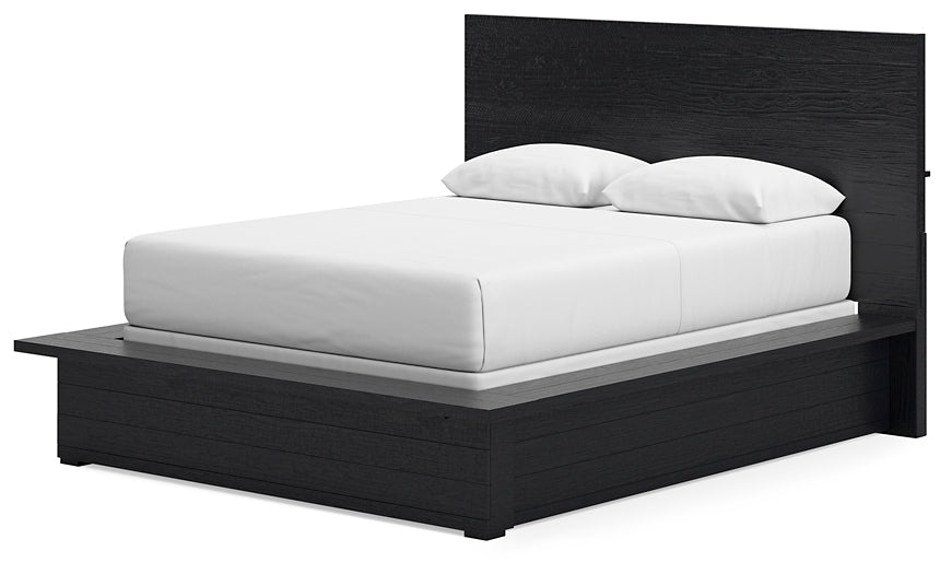 Cama Queen Londer con paneles, cómoda con espejo y mesita de noche