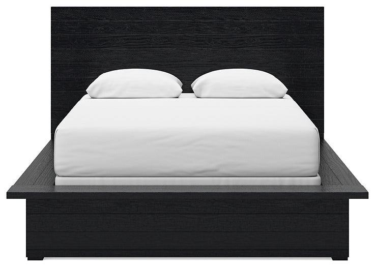 Cama Queen Londer con paneles, cómoda con espejo y mesita de noche