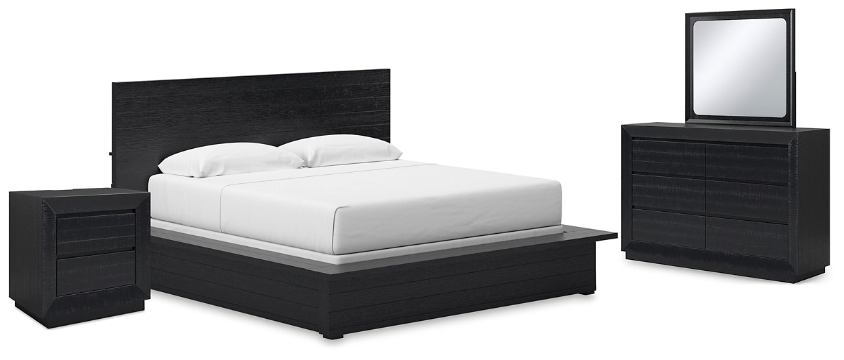 Cama California King con paneles, tocador con espejo y mesita de noche de Londer