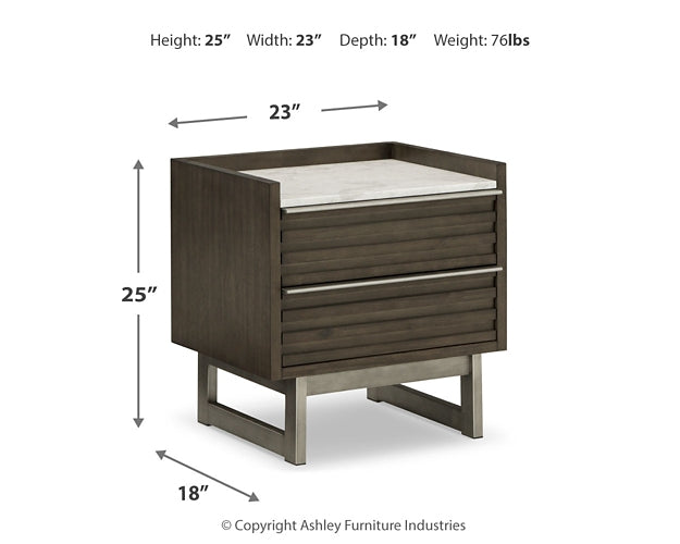 Cama Arkenton California King con paneles, cómoda con espejo, cómoda y mesita de noche