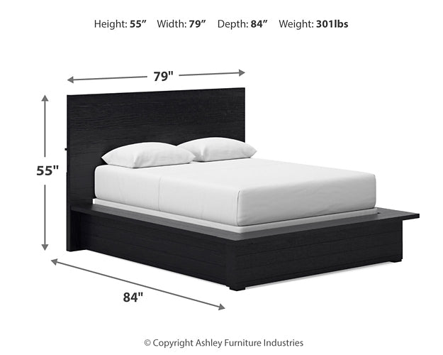 Cama Queen Londer con paneles, cómoda y arcón con espejo