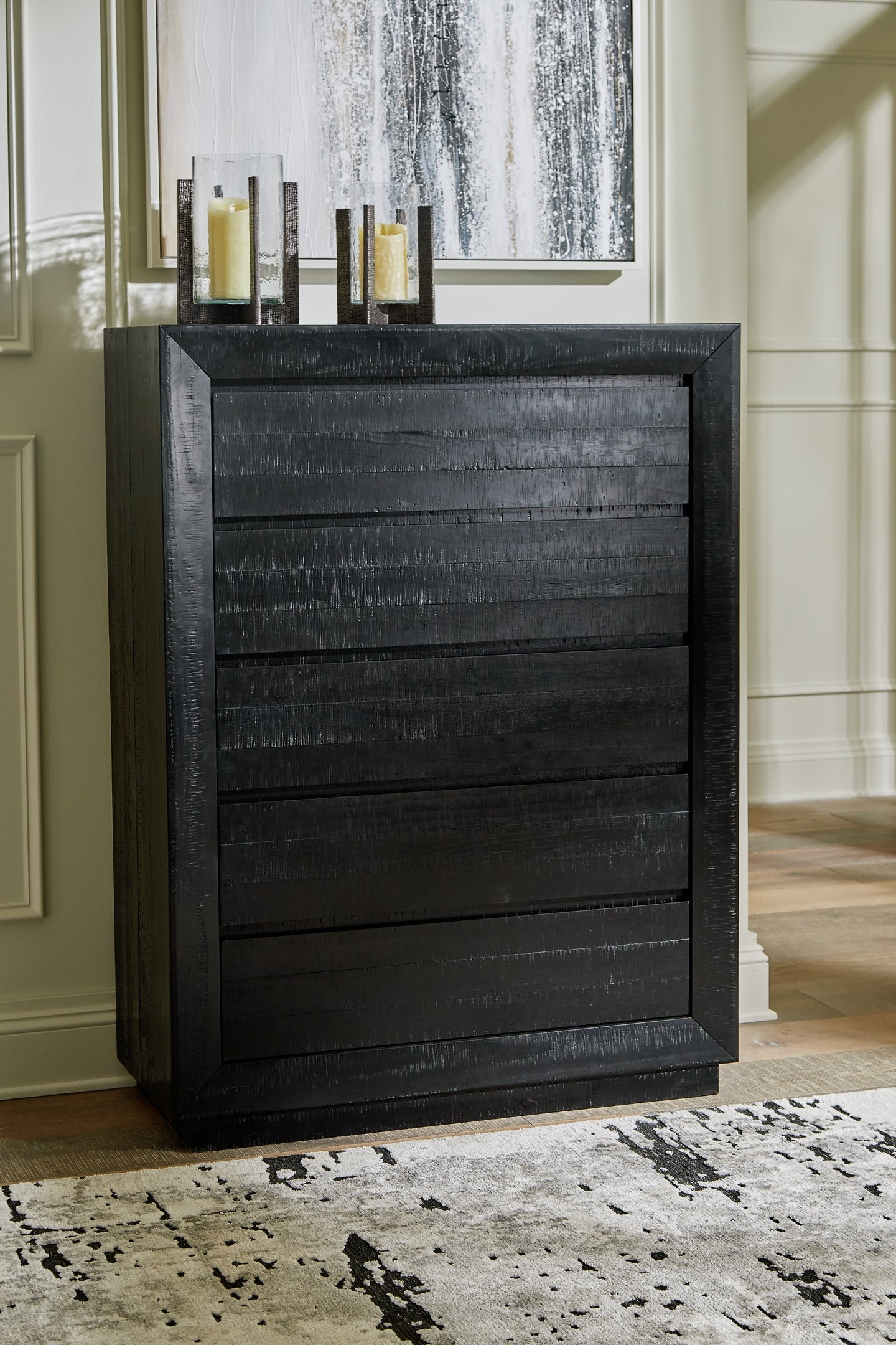 Cama Queen Londer con paneles, cómoda y arcón con espejo