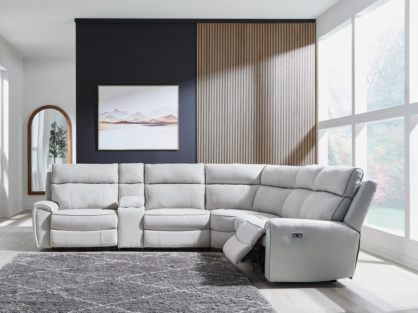 Sofá reclinable seccional de 6 piezas Social Pointe con consola de almacenamiento