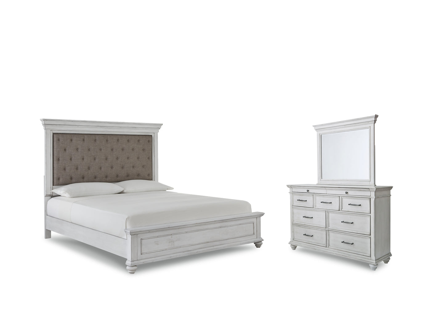 Cama Kanwyn Queen con paneles y tocador con espejo