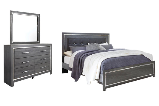 Cama King Lodanna con paneles y tocador con espejo