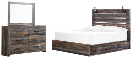 Cama Drystan King con dos cajones y tocador con espejo
