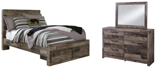 Cama Derekson de tamaño completo con dos cajones y tocador con espejo