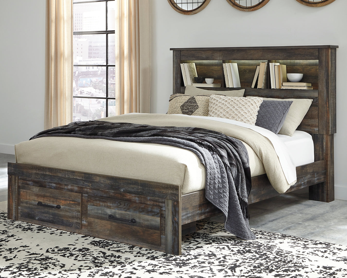 Cama-librería Drystan con dos cajones de almacenamiento