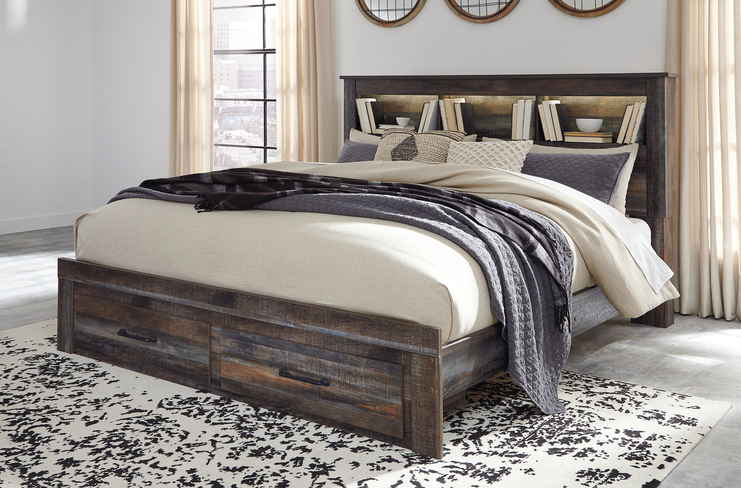 Cama-librería Drystan con dos cajones de almacenamiento