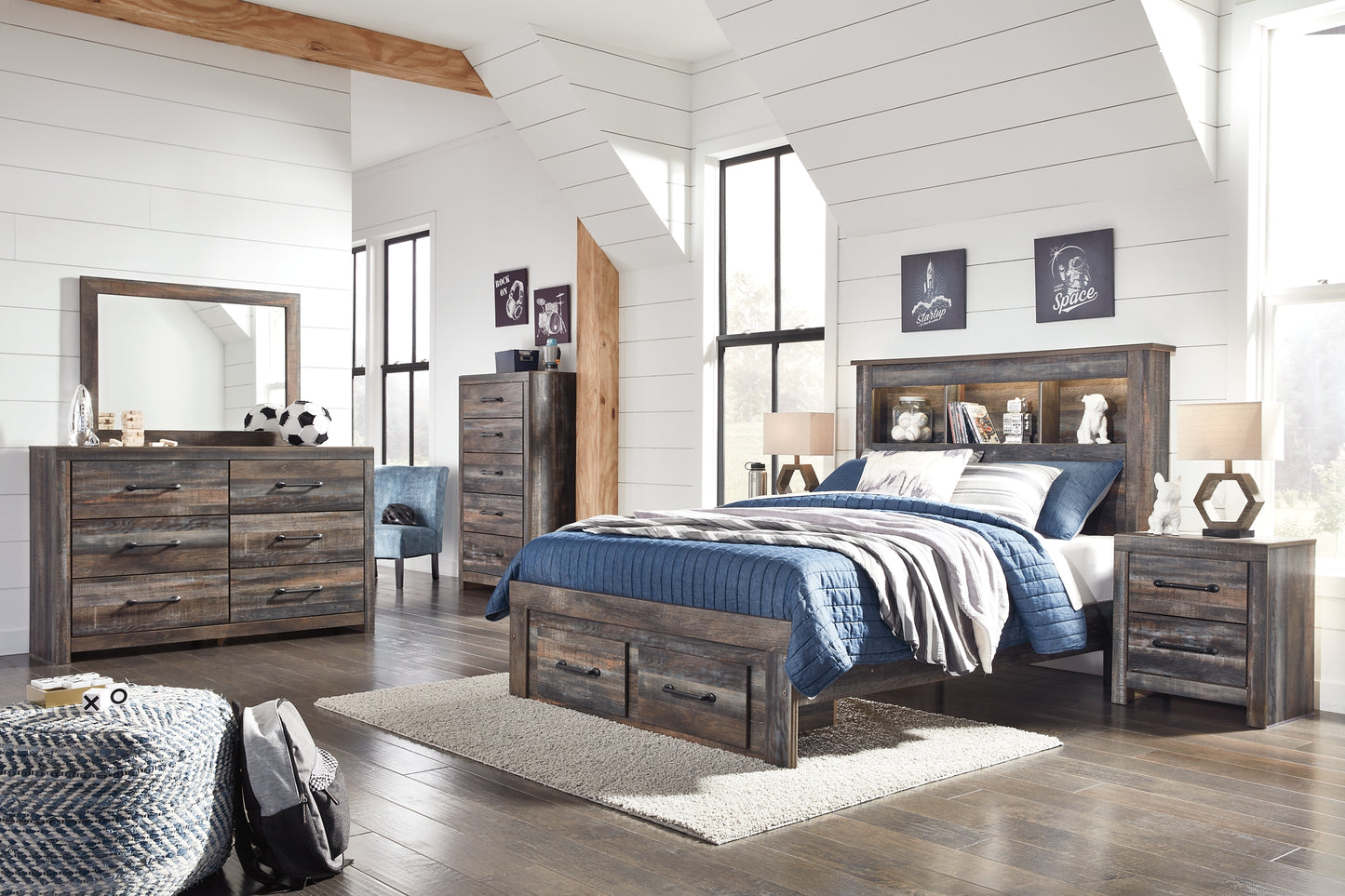 Cama-librería Drystan con dos cajones de almacenamiento