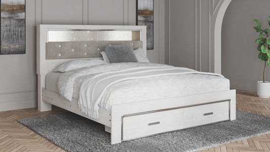 Cama-librería tapizada Altyra con espacio de almacenamiento