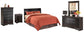 Cabecera de cama estilo trineo Huey Vineyard Queen con tocador con espejo, cómoda y mesita de noche