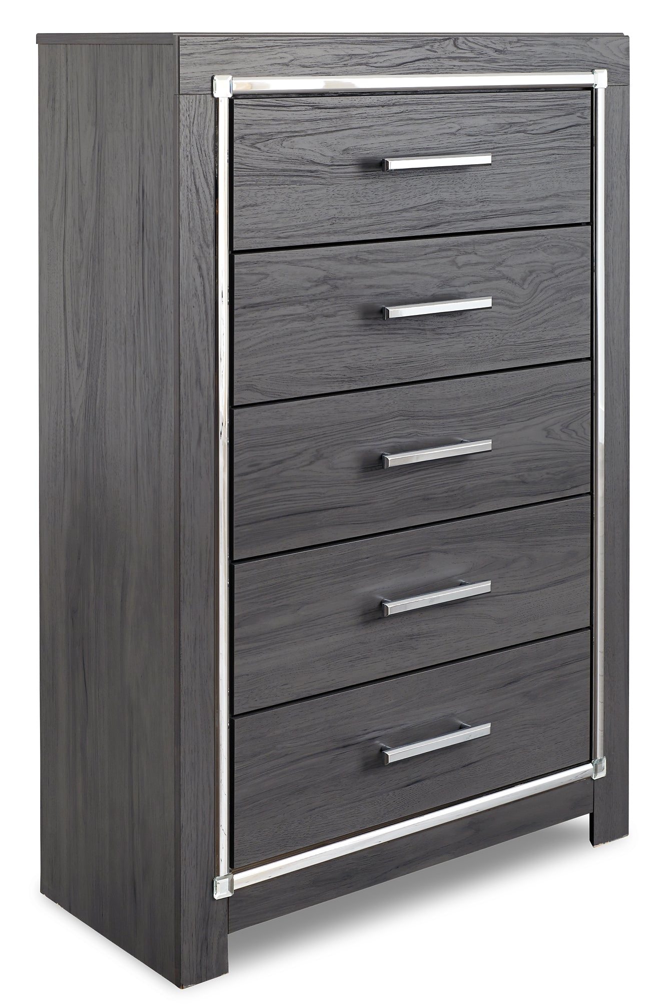 Cama Queen Lodanna con dos cajones, cómoda con espejo y mesita de noche