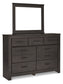 Cama King Brinxton con paneles, cómoda y espejo